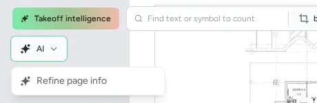 AI menu open at the top left of the canvas with the Refine page info entry